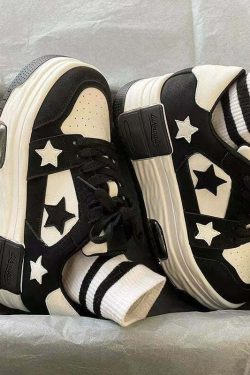 Y2K Grunge K-Pop Star Platform Sneakers - Black Retro 90s Hip Hop Fashion Shoes