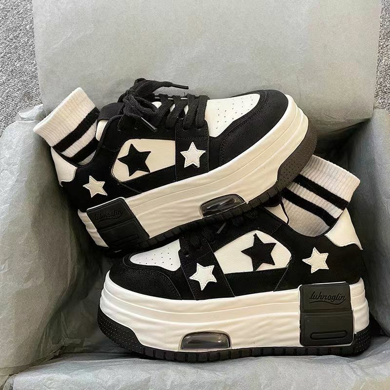 Y2K Grunge K-Pop Star Platform Sneakers - Black Retro 90s Hip Hop Fashion Shoes