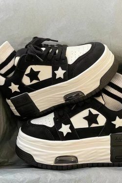 Y2K Grunge K-Pop Star Platform Sneakers - Black Retro 90s Hip Hop Fashion Shoes