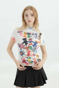 Y2K Grunge Kawaii Harajuku Cartoon T-Shirt - Retro 90s Summer Outfit, Pastel Goth Style