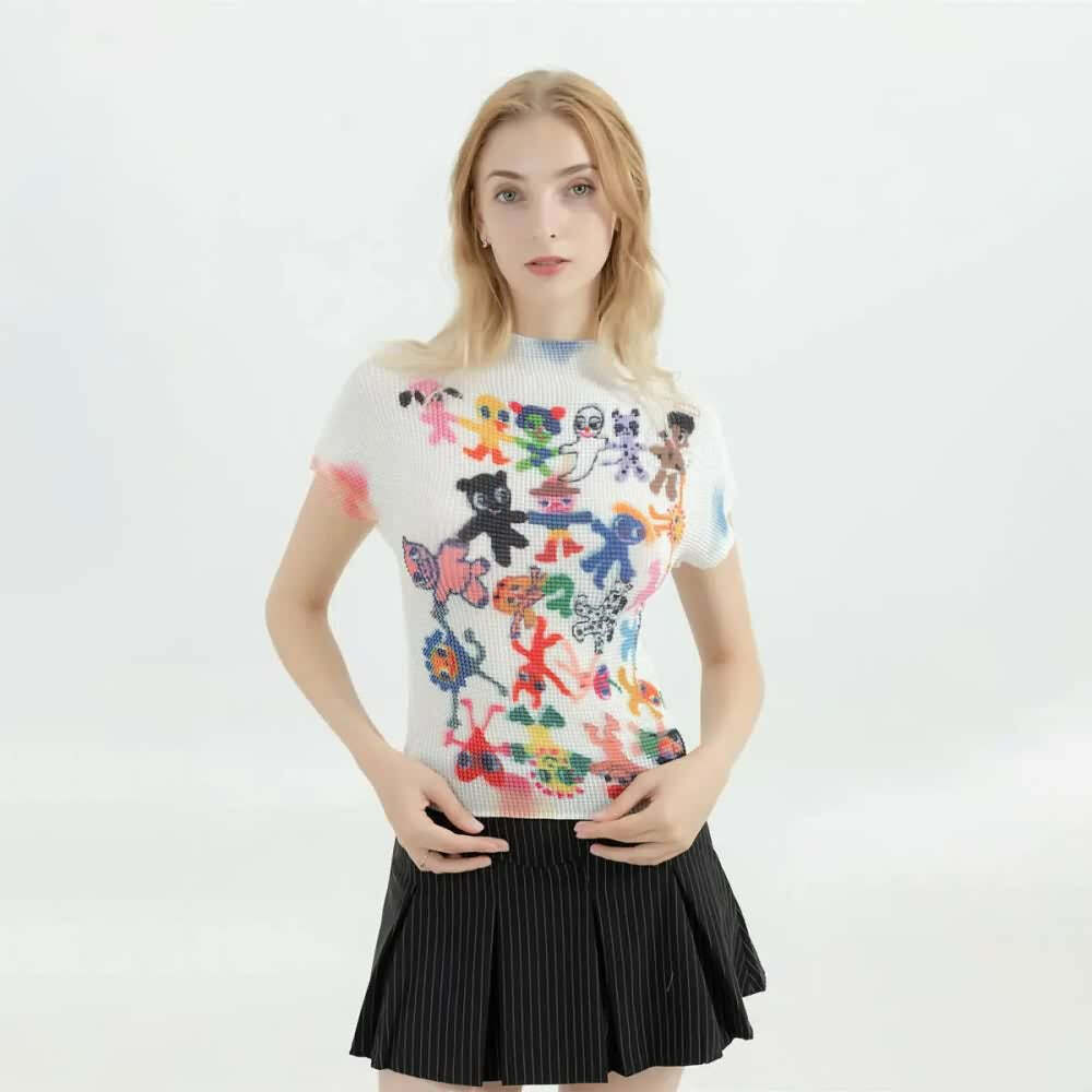 Y2K Grunge Kawaii Harajuku Cartoon T-Shirt - Retro 90s Summer Outfit, Pastel Goth Style