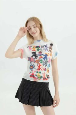 Y2K Grunge Kawaii Harajuku Cartoon T-Shirt - Retro 90s Summer Outfit, Pastel Goth Style