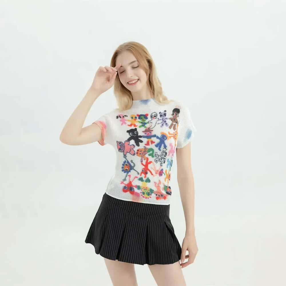 Y2K Grunge Kawaii Harajuku Cartoon T-Shirt - Retro 90s Summer Outfit, Pastel Goth Style