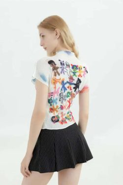 Y2K Grunge Kawaii Harajuku Cartoon T-Shirt - Retro 90s Summer Outfit, Pastel Goth Style