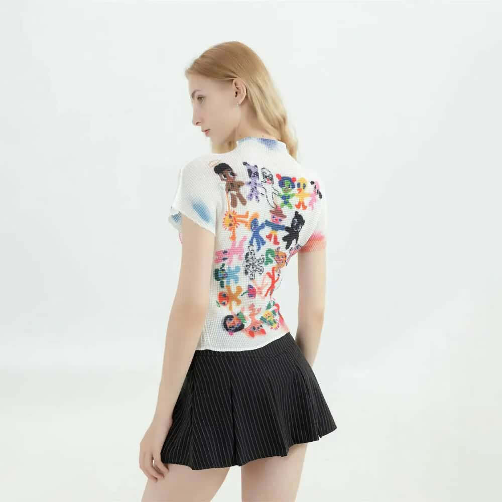 Y2K Grunge Kawaii Harajuku Cartoon T-Shirt - Retro 90s Summer Outfit, Pastel Goth Style
