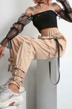 Y2K Grunge Khaki Cargo Pants - 90s Retro Summer Outfit, Y2K Club & Party Fashion