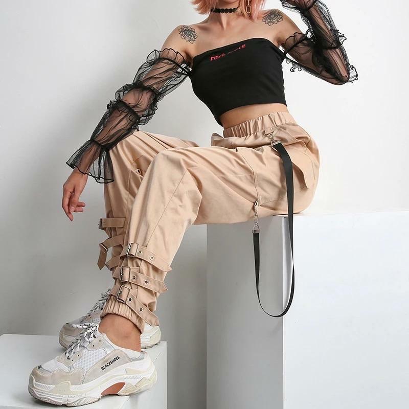 Y2K Grunge Khaki Cargo Pants - 90s Retro Summer Outfit, Y2K Club & Party Fashion
