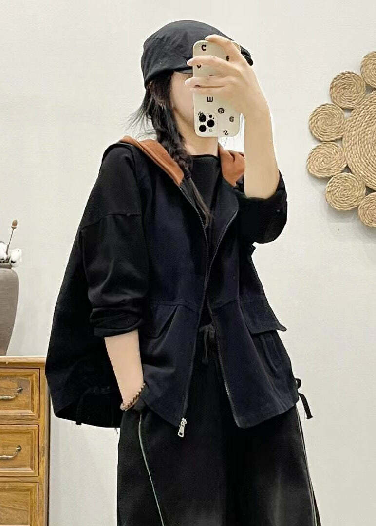 Y2K Grunge Khaki Hooded Zippered Patchwork Denim Vest - Retro 90s Sleeveless Summer Outfit