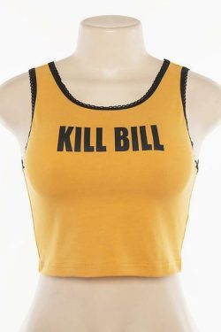 Y2K Grunge Kill Bill Crop Top - Retro 90s Fashion, Summer Y2K Outfits, Pastel Goth Style