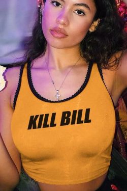 Y2K Grunge Kill Bill Crop Top - Retro 90s Fashion, Summer Y2K Outfits, Pastel Goth Style