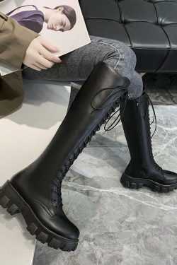 Y2K Grunge Knee High Platform Boots Black - 90s Fashion, Retro Style, Gothic Y2K Outfits