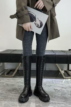 Y2K Grunge Knee High Platform Boots Black - 90s Fashion, Retro Style, Gothic Y2K Outfits