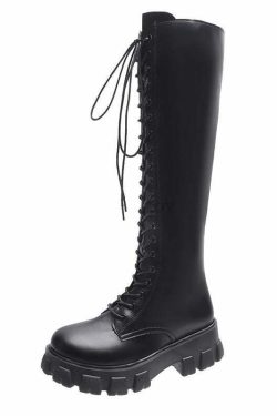Y2K Grunge Knee High Platform Boots Black - 90s Fashion, Retro Style, Gothic Y2K Outfits