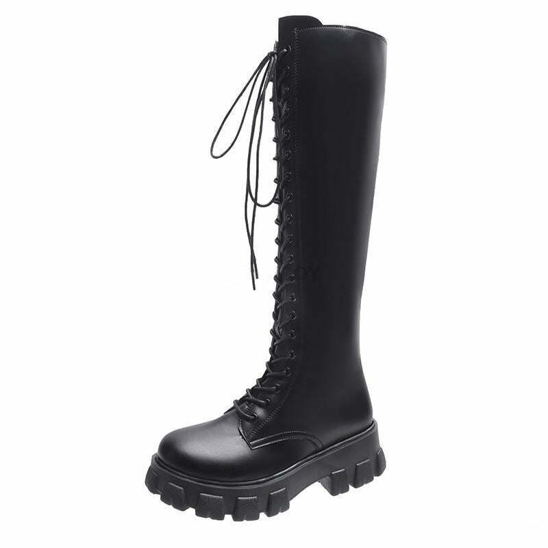 Y2K Grunge Knee High Platform Boots Black - 90s Fashion, Retro Style, Gothic Y2K Outfits