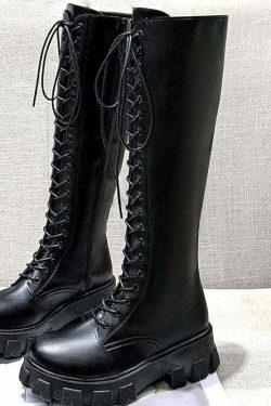 Y2K Grunge Knee High Platform Boots Black - 90s Fashion, Retro Style, Gothic Y2K Outfits