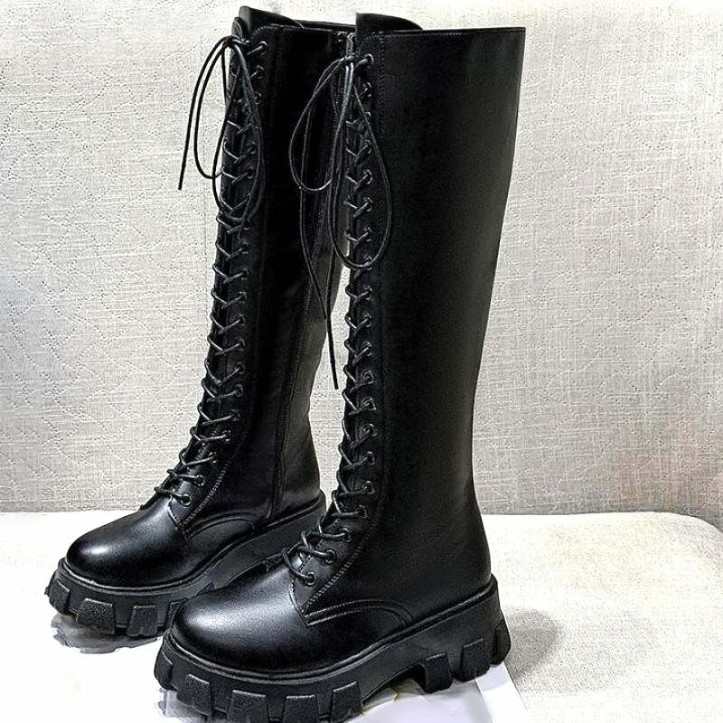 Y2K Grunge Knee High Platform Boots Black - 90s Fashion, Retro Style, Gothic Y2K Outfits