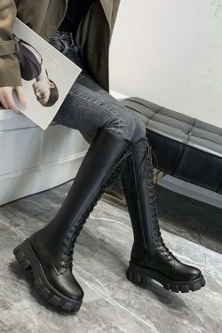 Y2K Grunge Knee High Platform Boots Black - 90s Fashion, Retro Style, Gothic Y2K Outfits