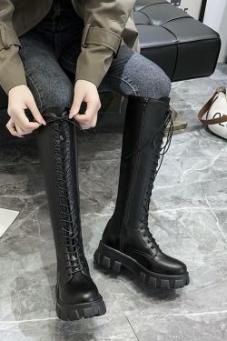 Y2K Grunge Knee High Platform Boots Black - 90s Fashion, Retro Style, Gothic Y2K Outfits