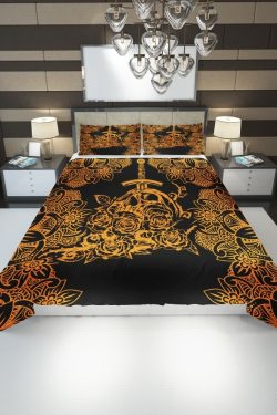Y2K Grunge Knife in Skull Mandala Rose Duvet Cover Set - Retro 90s Goth Summer Bedding