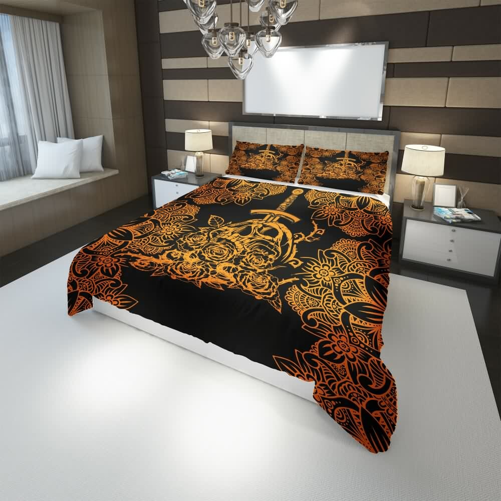 Y2K Grunge Knife in Skull Mandala Rose Duvet Cover Set - Retro 90s Goth Summer Bedding