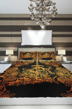 Y2K Grunge Knife in Skull Mandala Rose Duvet Cover Set - Retro 90s Goth Summer Bedding