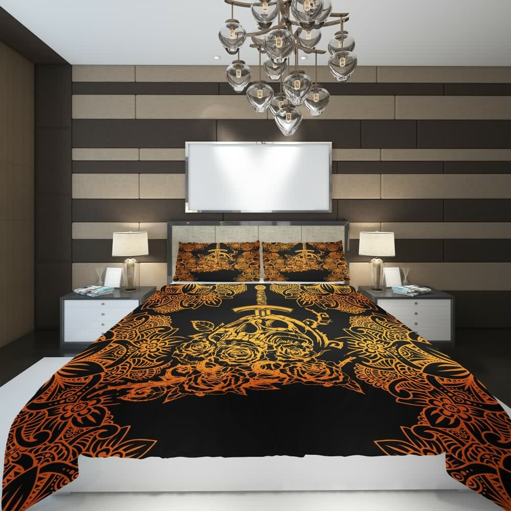 Y2K Grunge Knife in Skull Mandala Rose Duvet Cover Set - Retro 90s Goth Summer Bedding
