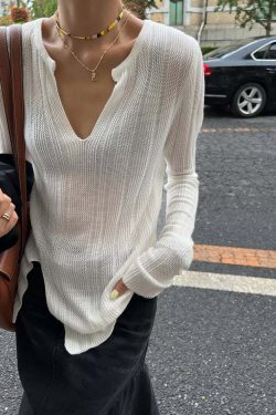 Y2K Grunge Knit Loose Sweater - Retro 90s Summer Outfit, Pastel Goth, Y2K Fashion Staple