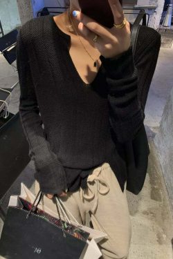 Y2K Grunge Knit Loose Sweater - Retro 90s Summer Outfit, Pastel Goth, Y2K Fashion Staple