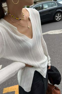 Y2K Grunge Knit Loose Sweater - Retro 90s Summer Outfit, Pastel Goth, Y2K Fashion Staple