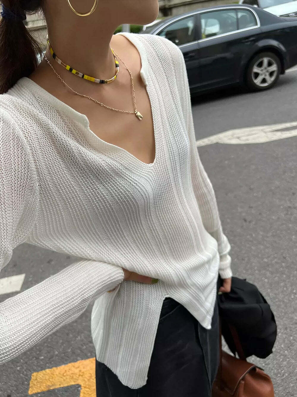 Y2K Grunge Knit Loose Sweater - Retro 90s Summer Outfit, Pastel Goth, Y2K Fashion Staple