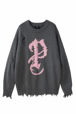 Y2K Grunge Knit Sweater - Retro 90s Fashion, Pastel Goth, Y2K Summer Outfits, Y2K Club