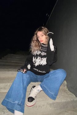 Y2K Grunge Knit Sweater - Retro 90s Fashion, Summer Y2K Outfits, Pastel Goth Streetwear