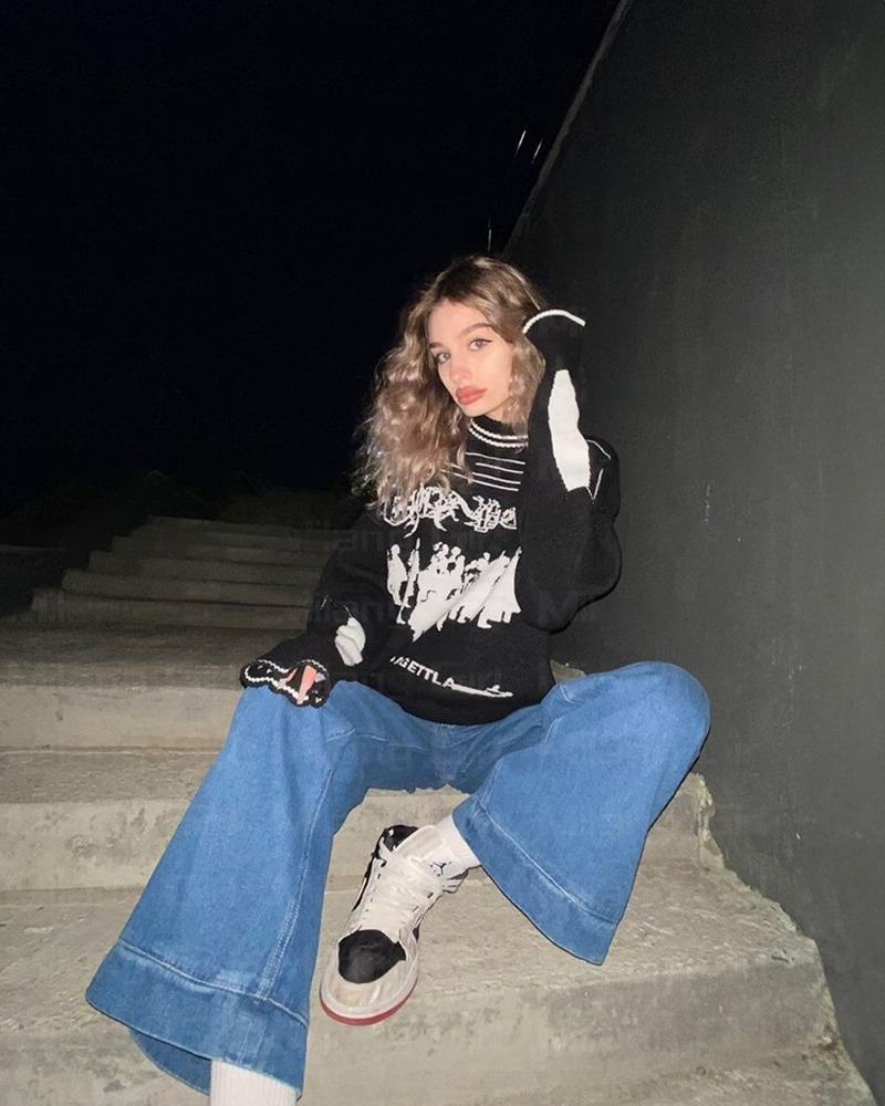 Y2K Grunge Knit Sweater - Retro 90s Fashion, Summer Y2K Outfits, Pastel Goth Streetwear