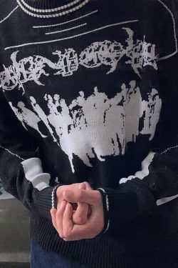 Y2K Grunge Knit Sweater - Retro 90s Fashion, Summer Y2K Outfits, Pastel Goth Streetwear