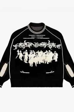 Y2K Grunge Knit Sweater - Retro 90s Fashion, Summer Y2K Outfits, Pastel Goth Streetwear