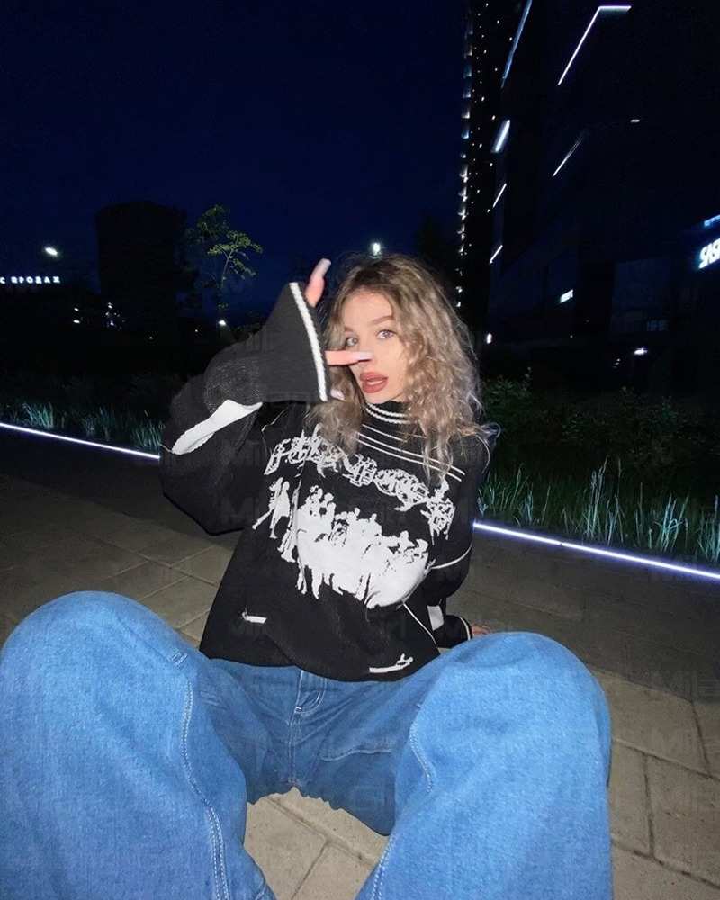 Y2K Grunge Knit Sweater - Retro 90s Fashion, Summer Y2K Outfits, Pastel Goth Streetwear