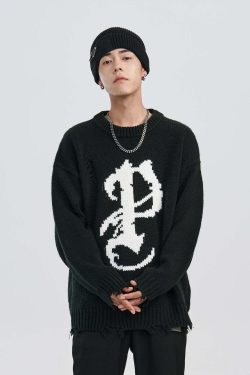 Y2K Grunge Knit Sweater - Retro 90s Fashion, Summer Y2K Outfits, Pastel Goth Style