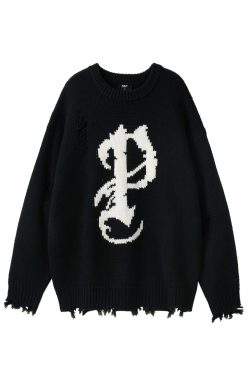 Y2K Grunge Knit Sweater - Retro 90s Fashion, Summer Y2K Outfits, Pastel Goth Style