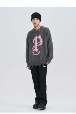 Y2K Grunge Knit Sweater - Retro 90s Fashion, Summer Y2K Outfits, Pastel Goth Style
