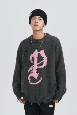 Y2K Grunge Knit Sweater - Retro 90s Fashion, Summer Y2K Outfits, Pastel Goth Style
