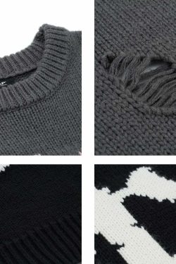 Y2K Grunge Knit Sweater - Retro 90s Fashion, Summer Y2K Outfits, Pastel Goth Style