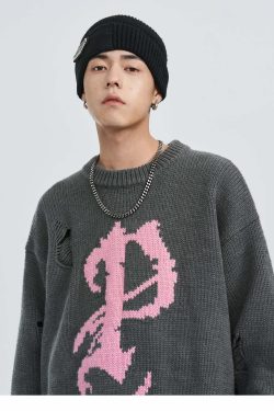 Y2K Grunge Knit Sweater - Retro 90s Fashion, Summer Y2K Outfits, Pastel Goth Style