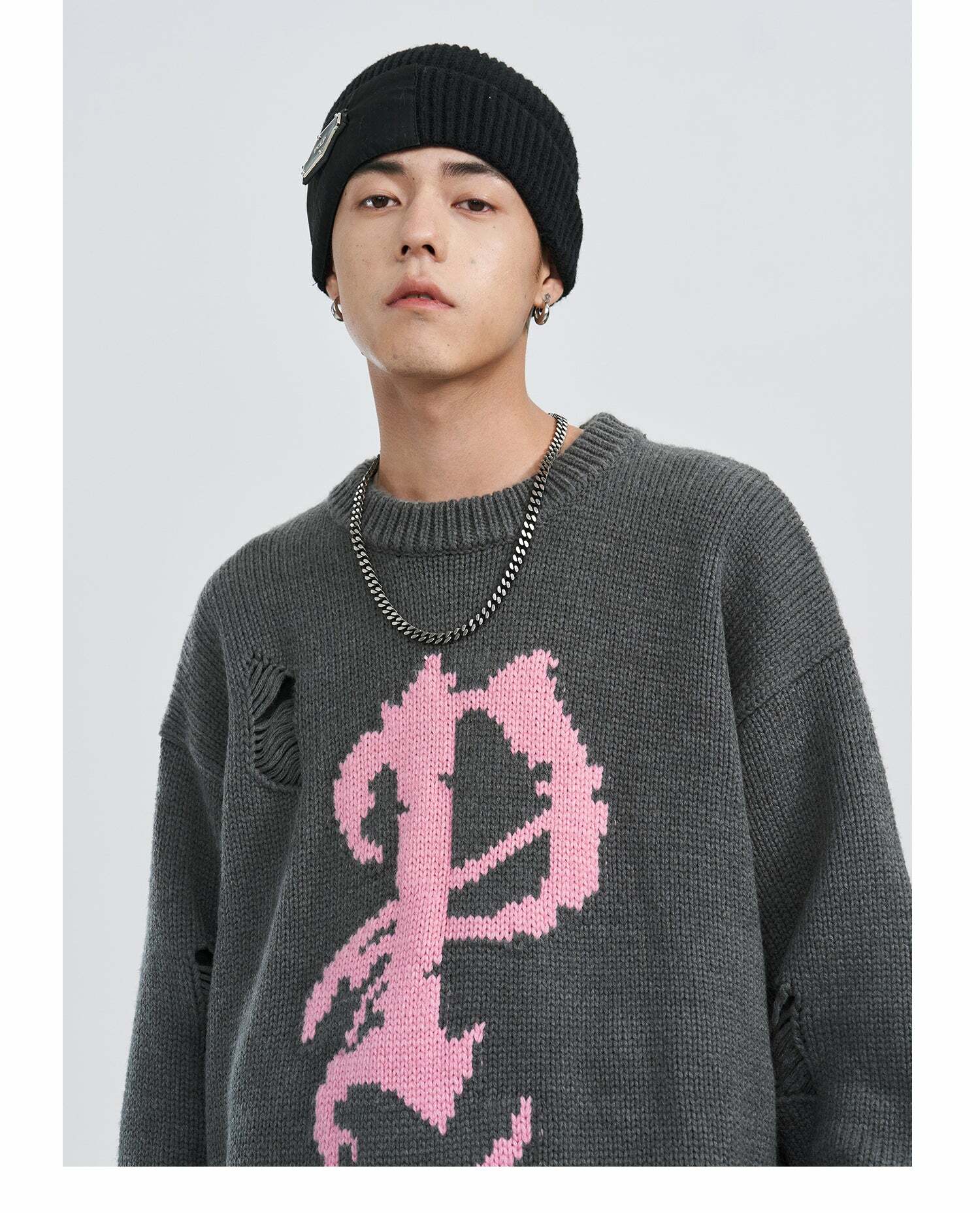 Y2K Grunge Knit Sweater - Retro 90s Fashion, Summer Y2K Outfits, Pastel Goth Style