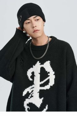 Y2K Grunge Knit Sweater - Retro 90s Fashion, Summer Y2K Outfits, Pastel Goth Style