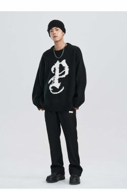 Y2K Grunge Knit Sweater - Retro 90s Fashion, Summer Y2K Outfits, Pastel Goth Style