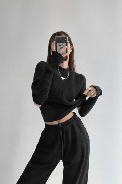Y2K Grunge Knit Sweater with Detachable Sleeves - Retro 90s Fashion, Y2K Summer Outfits
