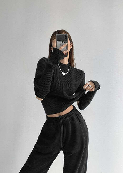 Y2K Grunge Knit Sweater with Detachable Sleeves - Retro 90s Fashion, Y2K Summer Outfits