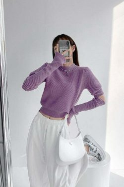 Y2K Grunge Knit Sweater with Detachable Sleeves - Retro 90s Fashion, Y2K Summer Outfits