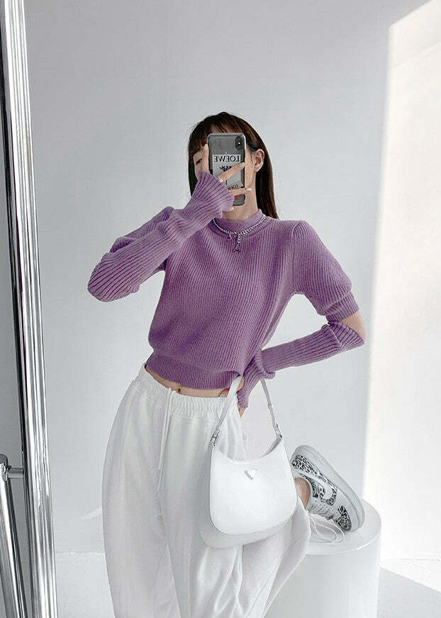 Y2K Grunge Knit Sweater with Detachable Sleeves - Retro 90s Fashion, Y2K Summer Outfits