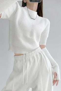 Y2K Grunge Knit Sweater with Detachable Sleeves - Retro 90s Fashion, Y2K Summer Outfits